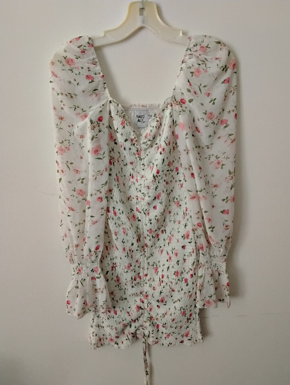 Princess Polly White Floral Smocked Mini Dress with Puff Sleeves Size 4